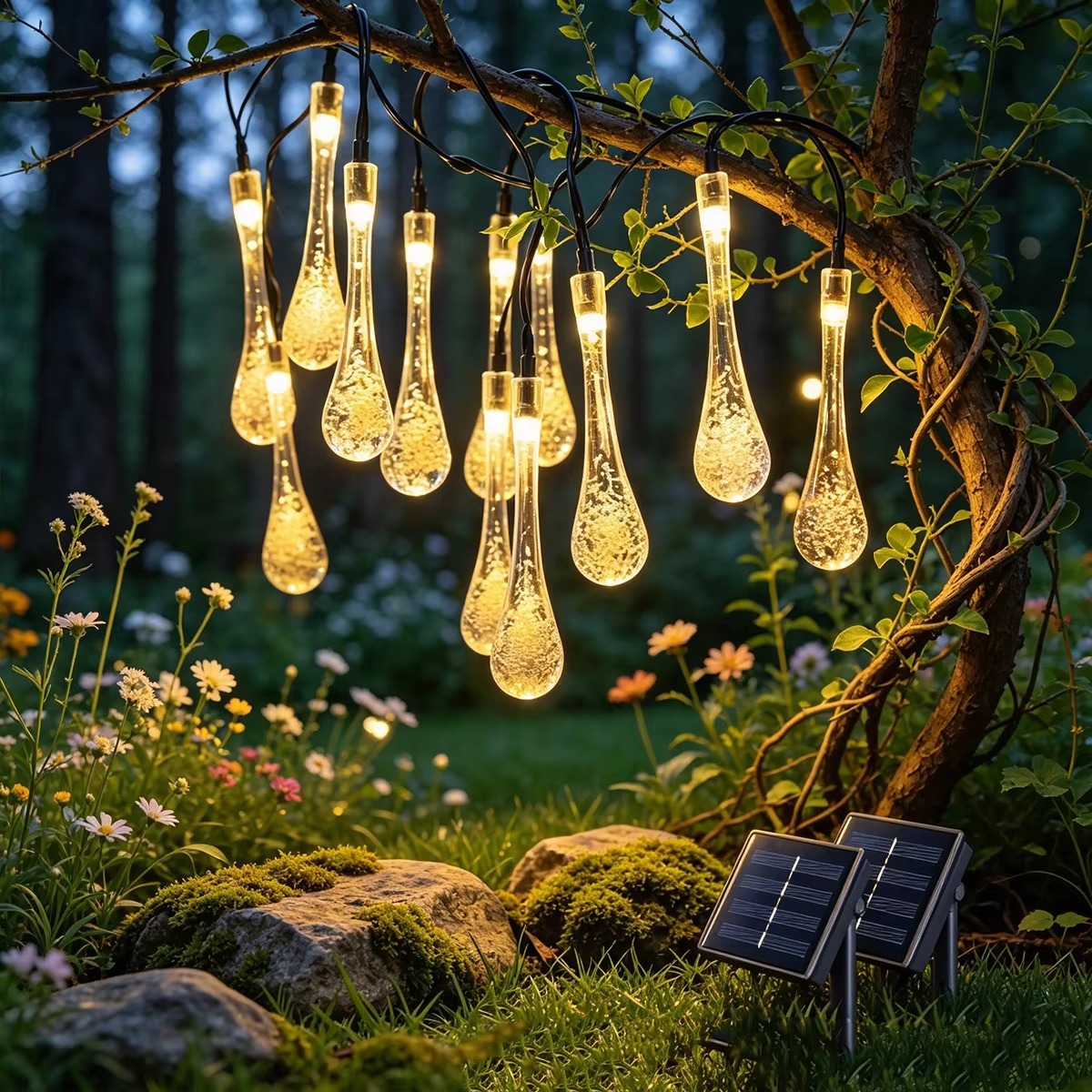 Water Drop Solar Powered LED G - Outdoor Solar Power Xmas Lights 评论和价格