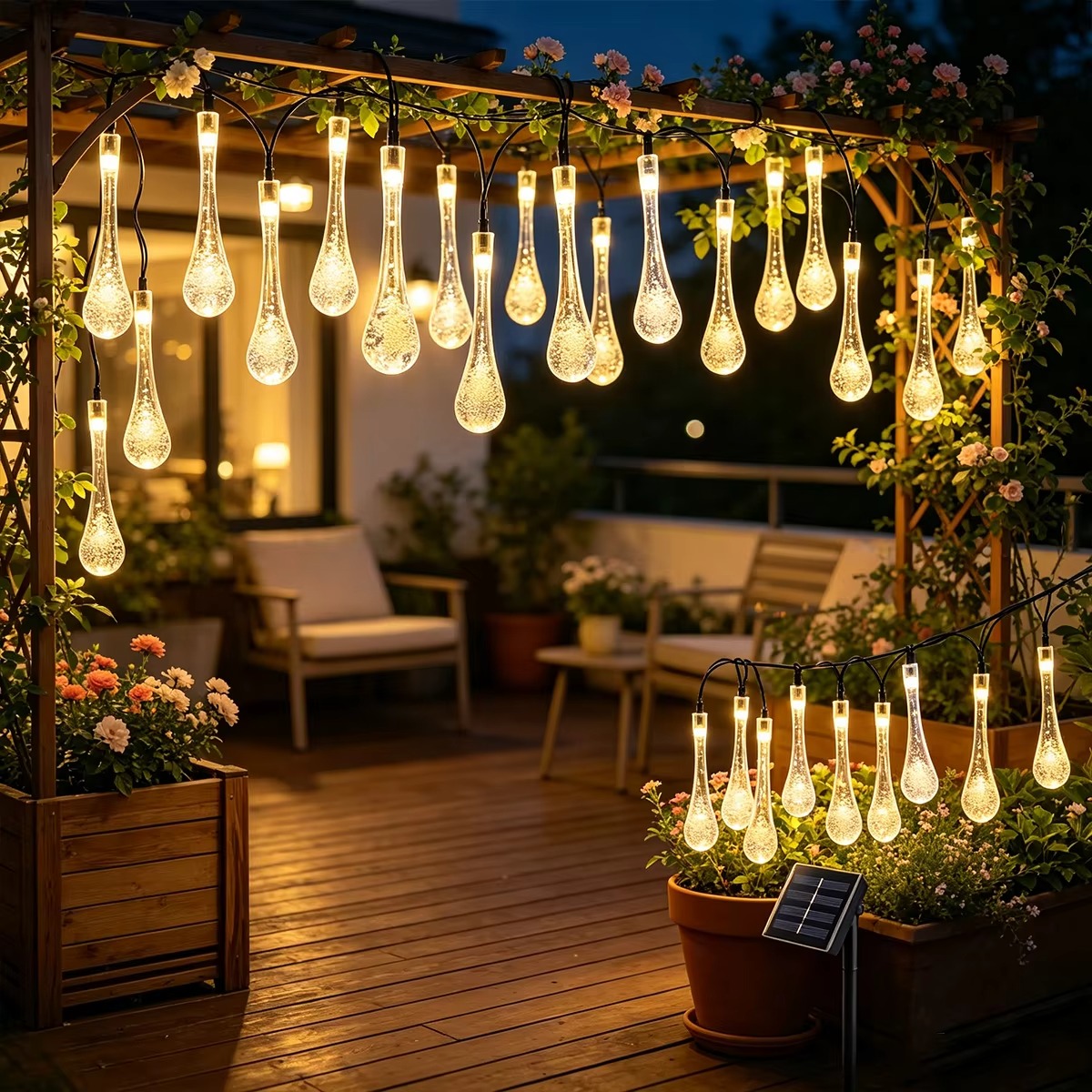 Water Drop Solar Powered LED G - Outdoor Solar Power Xmas Lights 评论和价格