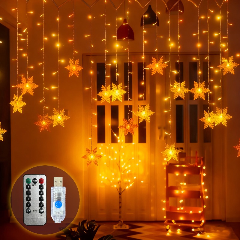 USB Powered Snowflake Curtain  - Outdoor Solar Power Xmas Lights 评论和价格