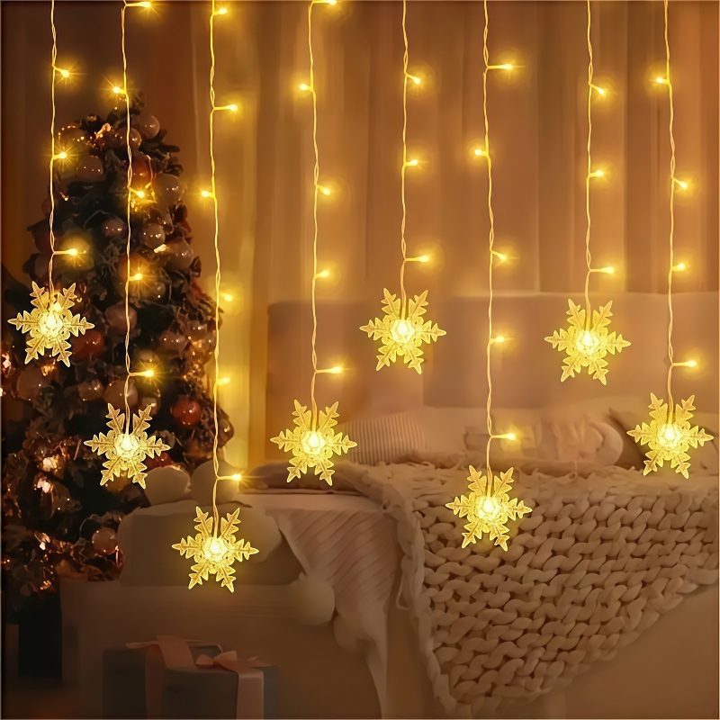 USB Powered Snowflake Curtain  - Outdoor Solar Power Xmas Lights 评论和价格